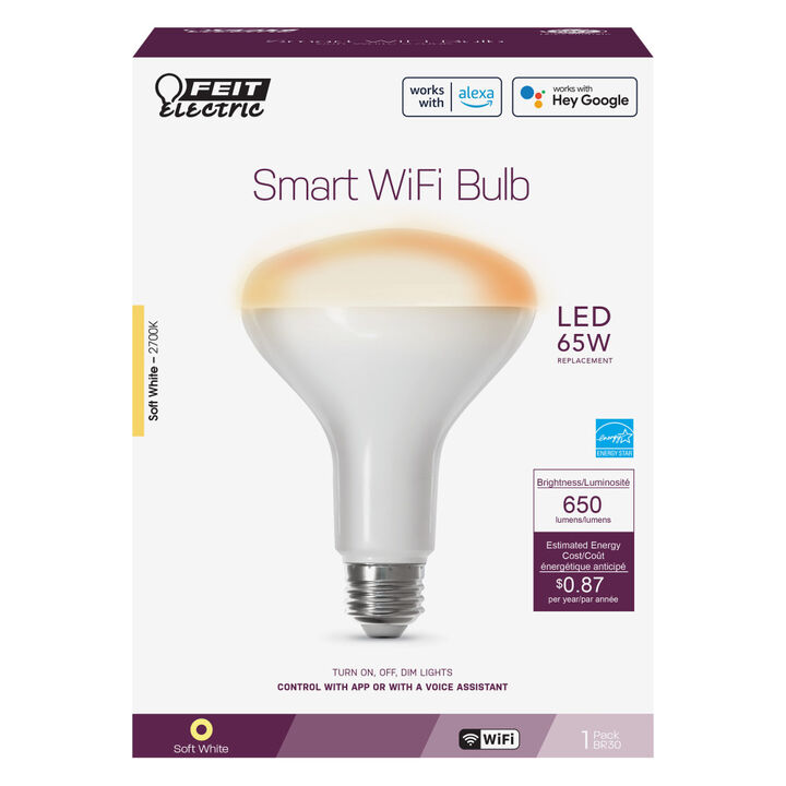 Feit Electric 65W BR30 Alexa Google Smart WiFi LED Bulb 1pk, large image number 1