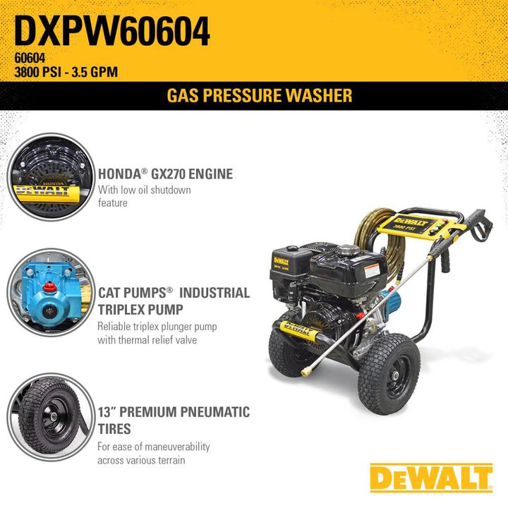 DEWALT 3800 PSI 3.5 GPM Gas Powered Cold Water Pressure Washer with 5 Quick Connect Spray Nozzles, large image number 2