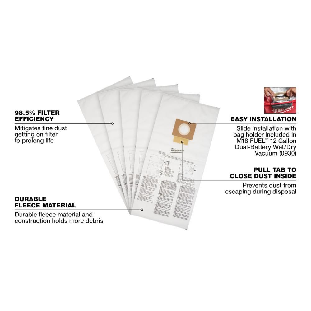Milwaukee Fleece Dust Bags 12 Gallon 5pk, large image number 4