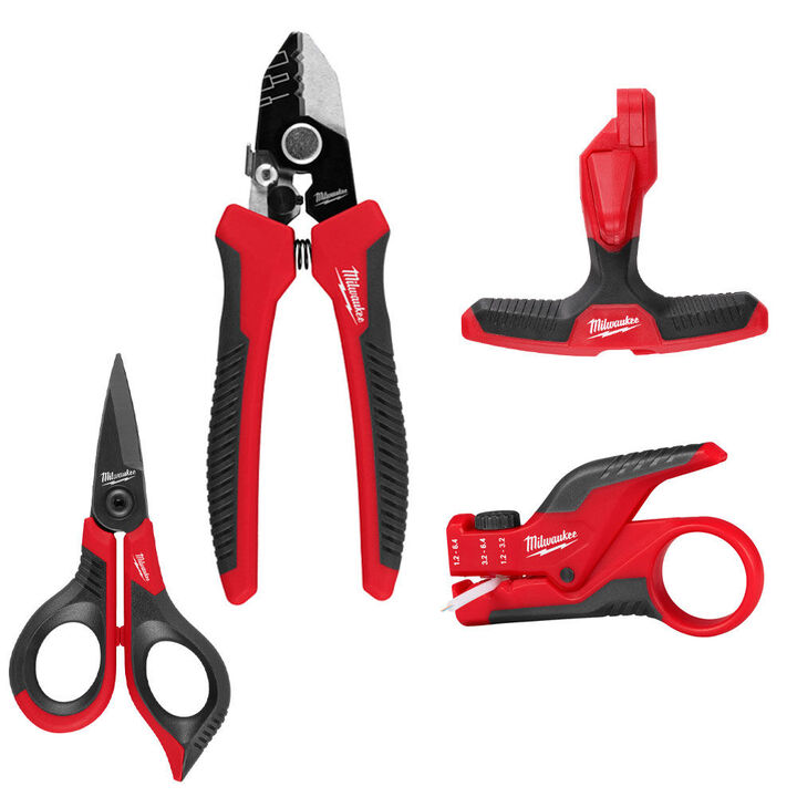 Milwaukee Fiber Optic Tri Hole Stripper, Buffer Tube Ringer & Slitter, Drop Cable Slitter, and Kevlar Shear Bundle