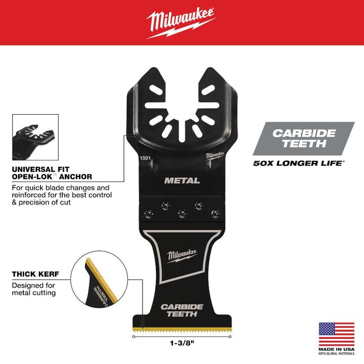 Milwaukee OPEN-LOK 1-3/8inch TITANIUM ENHANCED CARBIDE TEETH METAL BLADE 5PK, large image number 3