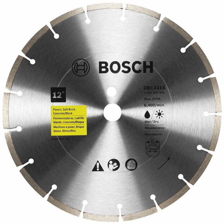 Bosch 12 Inch Standard Segmented Rim Diamond Blade for Universal Rough Cuts in Concrete, Pavers, and Soft Brick