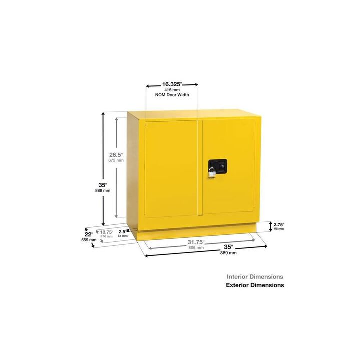 Justrite 22 Gallon Yellow Steel Self Close 1 Shelf Flammable Cabinet, large image number 2