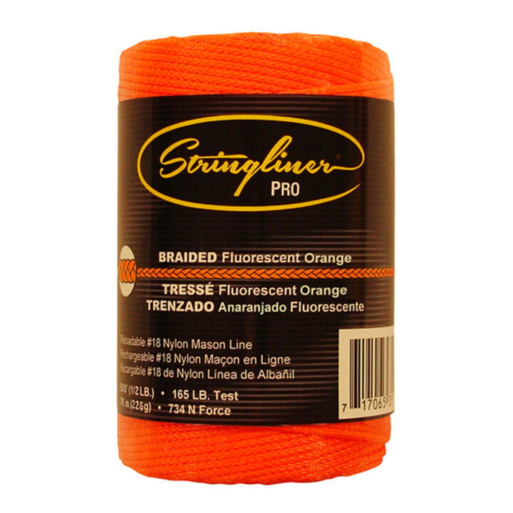 Stringliner US TAPE Masons Line Roll 500' Braided Fluorescent Orange