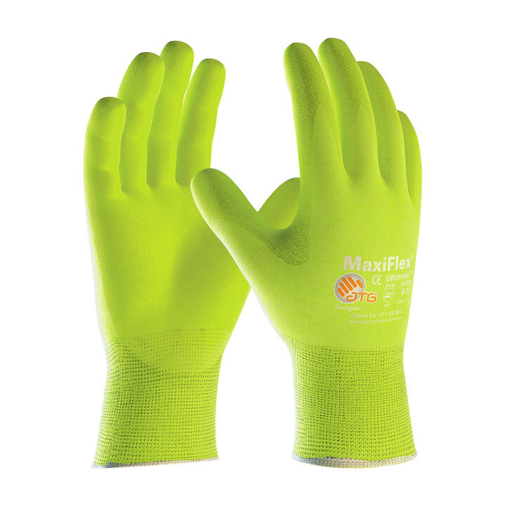Protective Industrial Products Gloves Hi-Vis Yellow MaxiFlex Ultimate Nylon/Elastane Large 12 Pairs of Gloves