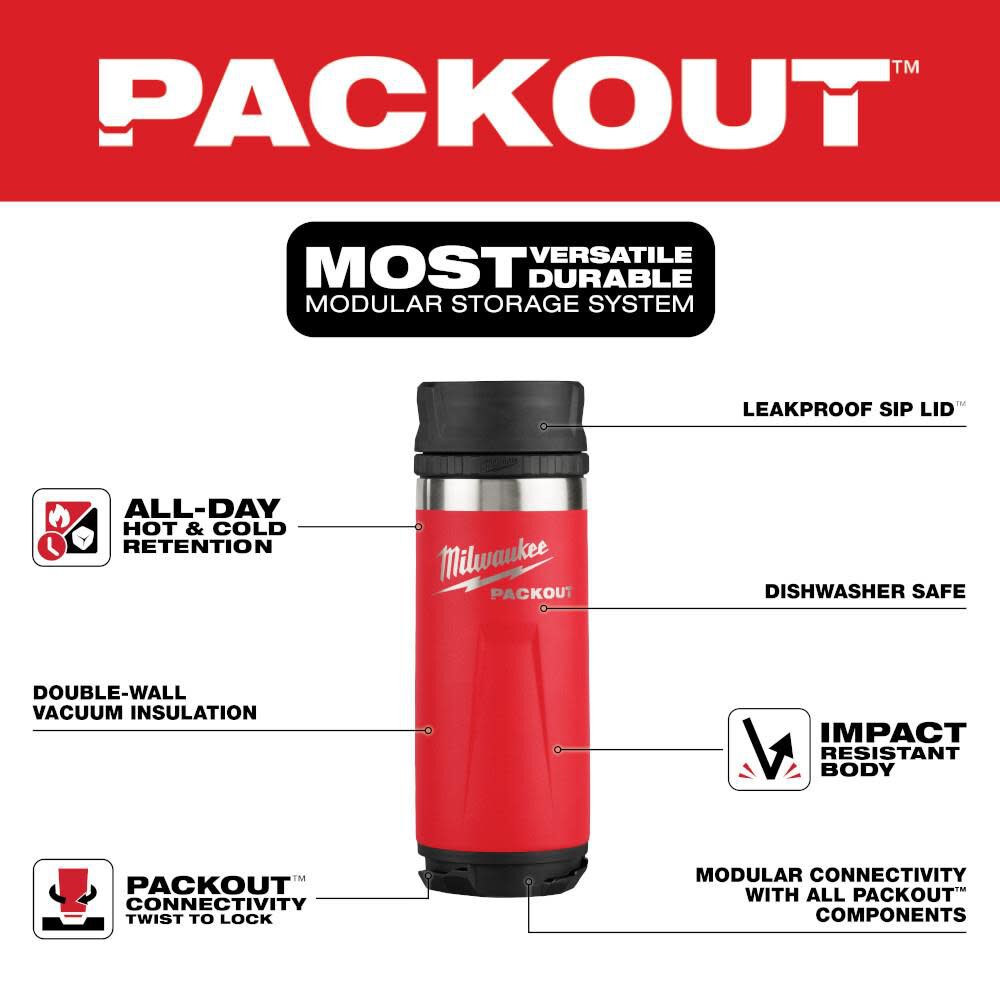 Milwaukee PACKOUT 18 Oz Insulated Bottle with Sip Lid Red, large image number 2