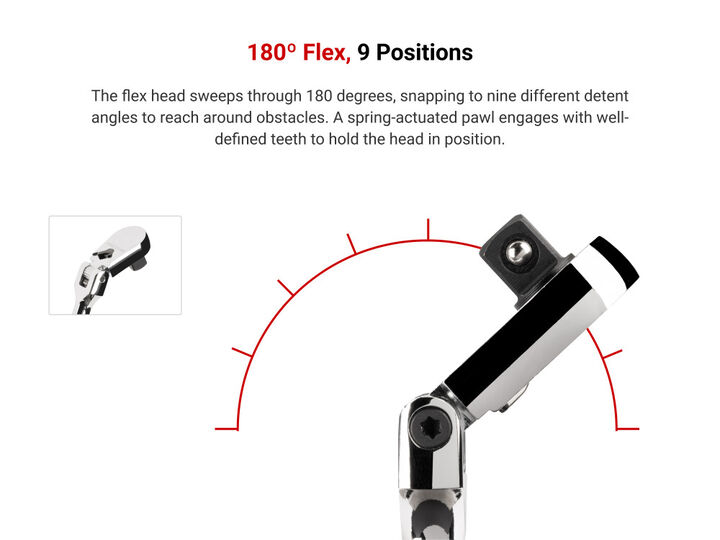 Tekton 1/2 Inch x 14 Inch Flex Head Bent Handle Non-QR Long Ratchet, large image number 2