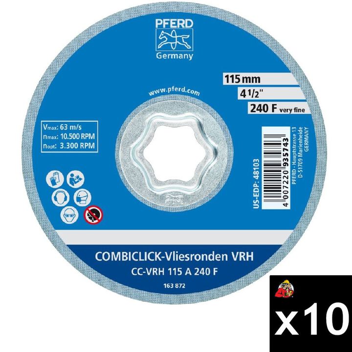 Pferd 4-1/2 Inch 240 Grit Aluminum Oxide Hard Non-Woven Disc Bundle, 10 Pieces