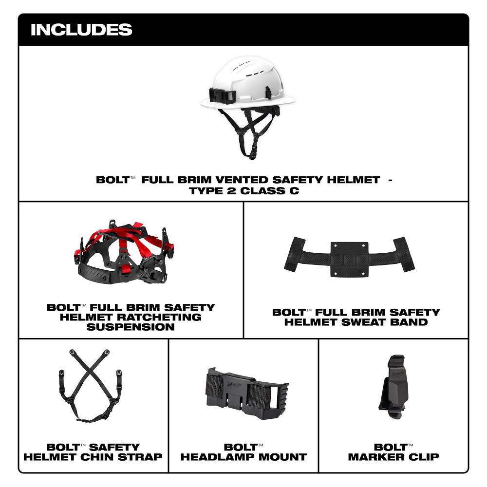 Milwaukee BOLT Black Full Brim Vented Safety Helmet Type 2 Class C & Cooling Fan Bundle, large image number 10