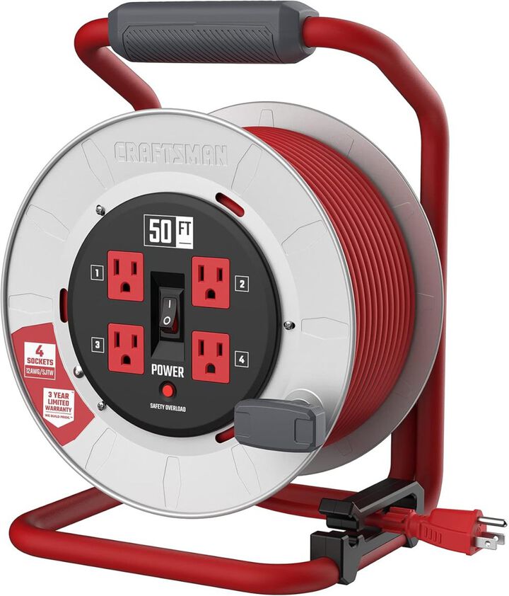 CRAFTSMAN 50 Foot Retractable Extension Cord Reel with 4 Outlets