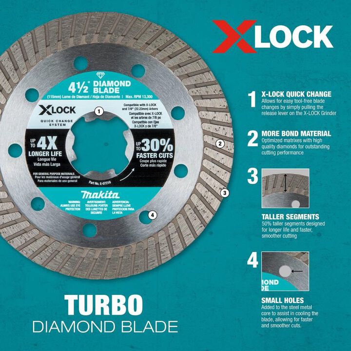 Makita XLOCK 4 1/2 Inch Turbo Rim Diamond Blades for Masonry (2 Pack), large image number 8
