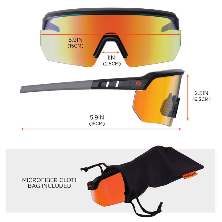 Ergodyne AEGIR-AFASM Safety Glasses, Matte Black Frame, Orange Mirror Lens, large image number 7