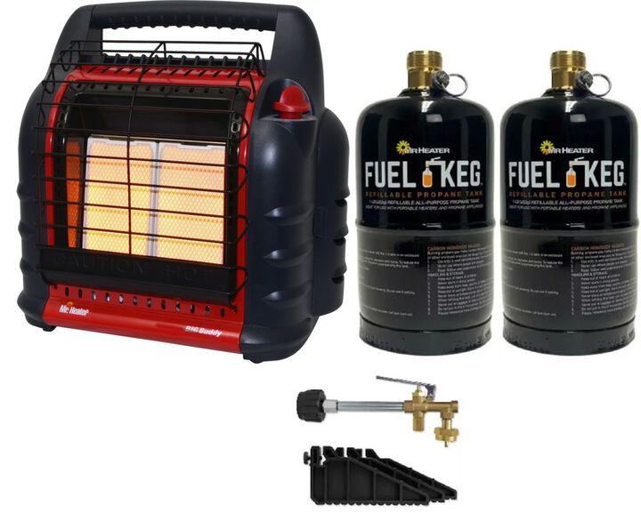 Mr Heater 18,000 BTU Big Buddy Portable Propane Heater Two 1 Pound Refillable Fuel Keg Tank & Refillable Propane Tank Kit Bundle