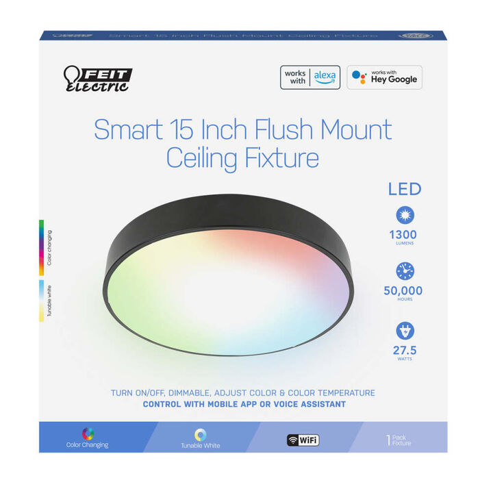 Feit Electric 15 Inch x 2-7/10 Inch 30W 1600 Lumens LED Ceiling Fixture Black, large image number 1