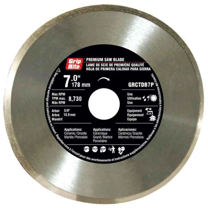 Grip Rite 7 Inch Premium Continuous Rim Diamond Blade for Tile