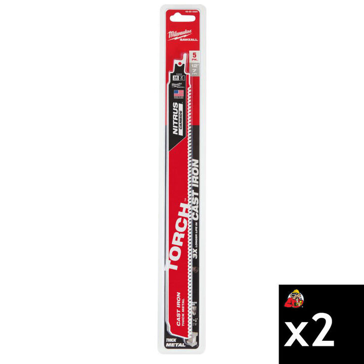 Milwaukee NITRUS CARBIDE TORCH 12 Inch 7TPI SAWZALL Blade for Cast Iron Bundle, 10 Pieces