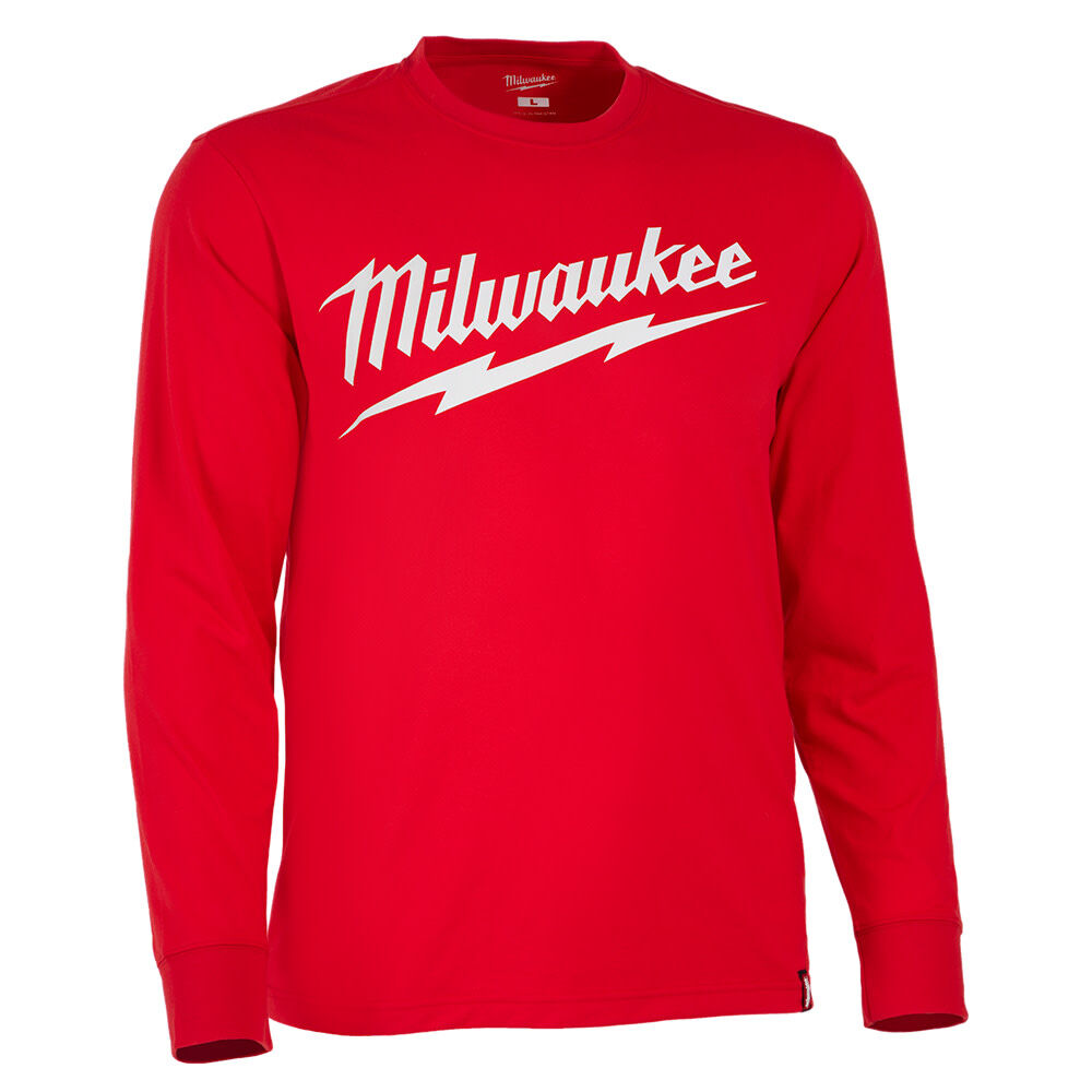 Milwaukee Logo Heavy Duty T Shirt Long Sleeve Red 2X, large image number 1