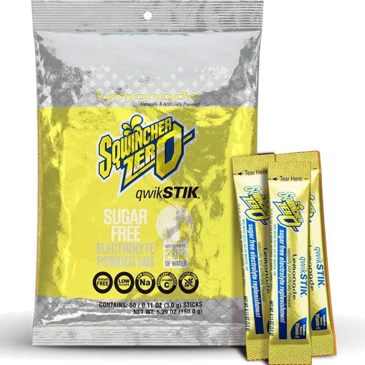 Sqwincher Zero Qwik Stik Electrolytes Replacement Single Serve Hydration Pack 50 Pieces Lemonade