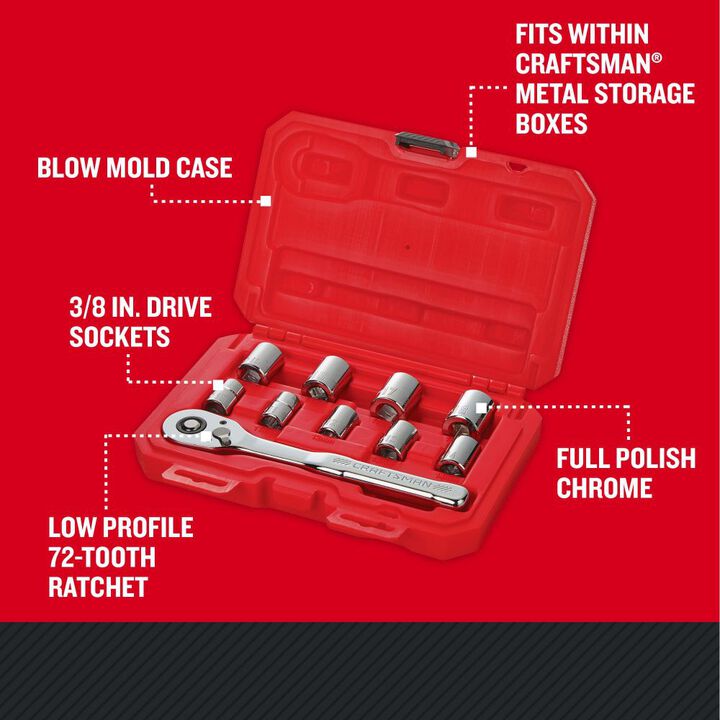 CRAFTSMAN 3/8-in Drive Metric Mechanics Tool Set, 10pc, large image number 1