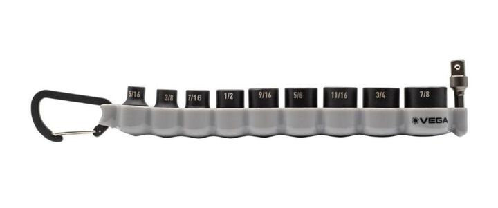 Vega Gray Carabiner 3/8 Inch Square Drive SAE Impact Socket Set, 10 Pieces