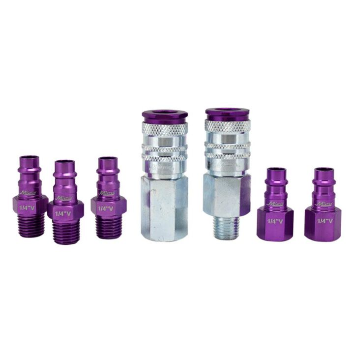 Milton ColorFit S-307VKIT HIGHFLOWPRO Coupler & Plug Kit (7 Piece) Hi-Flo V-Style 1/4in NPT Purple