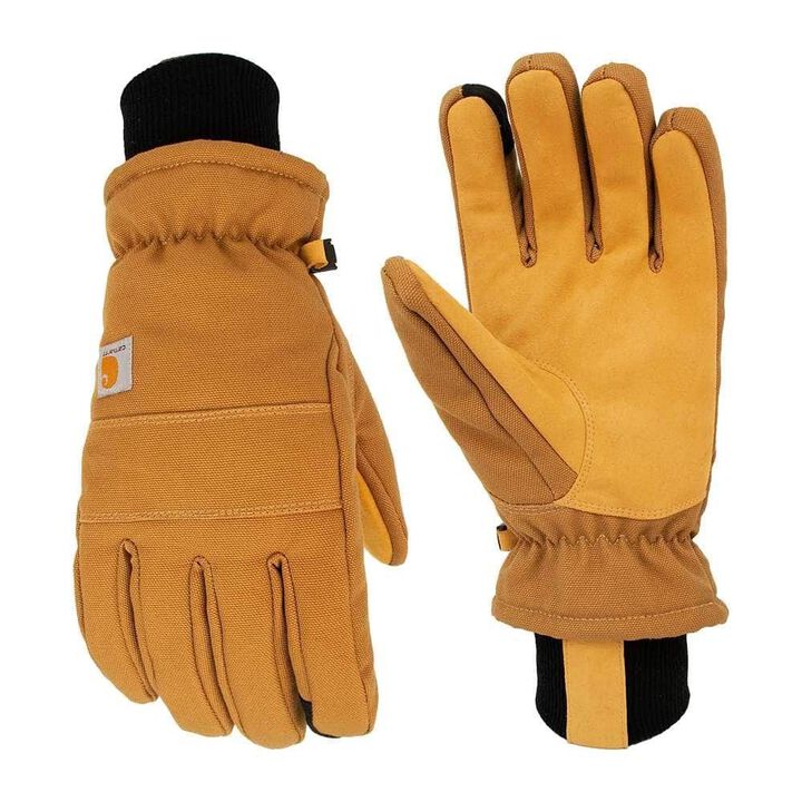 Carhartt Duck and Synthetic Leather Knit Cuff Gloves Mens Brown Medium