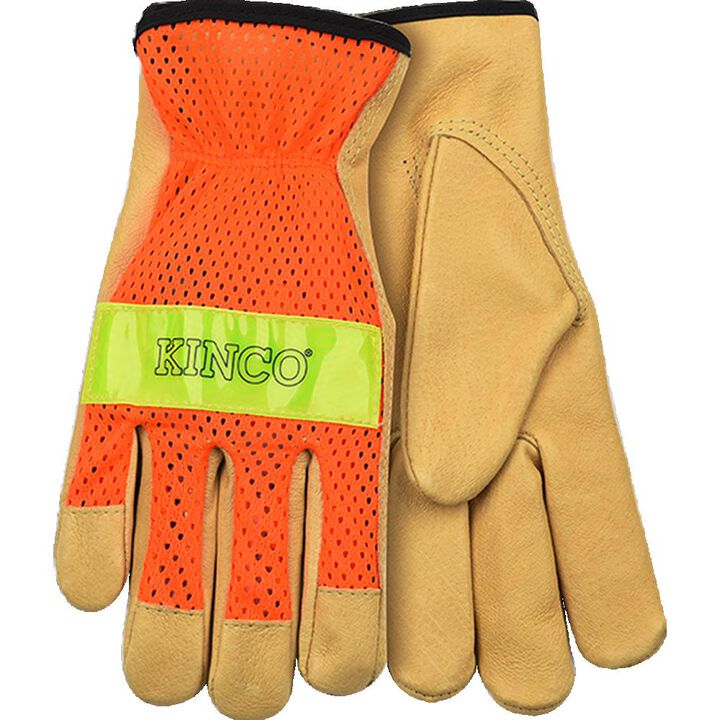 Kinco Hi-Vis Orange Mesh & Grain Pigskin Palm Glove Large, large image number 0