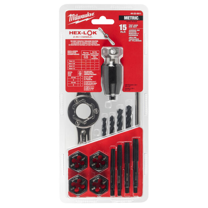 Milwaukee Metric Tap & Die Set with HEX-LOK 2-in-1 Handle 15 Pieces