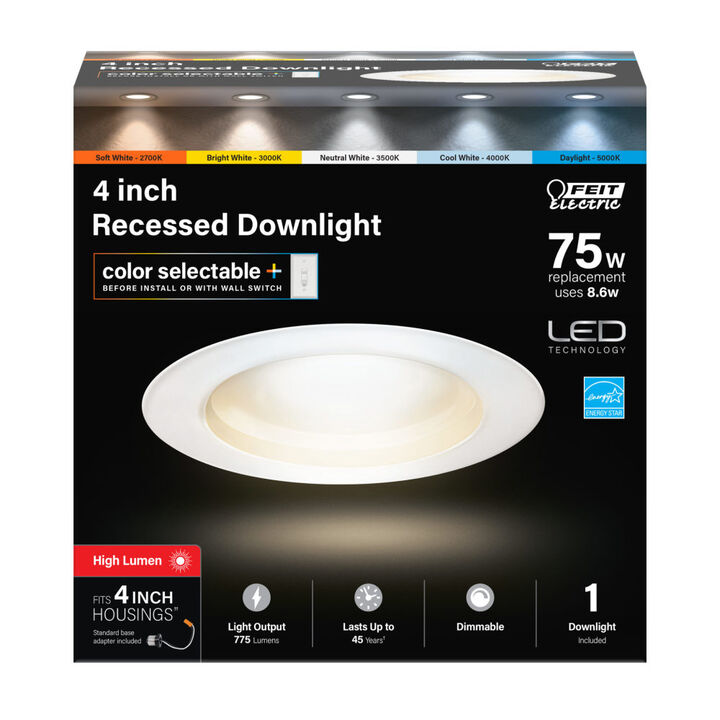 Feit Electric 4in 8.6W 775 Lumens LED Recessed Downlight, large image number 1