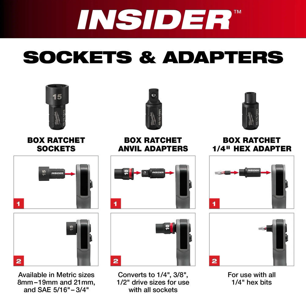 Milwaukee M12 Extended Reach Box Ratchet (Bare Tool) and 1/2 Inch Anvil Adapter Bundle, large image number 12