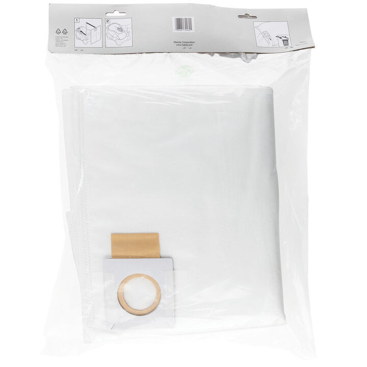 Makita Fleece Filter Bag For Dust Extractor Vacuum 5 Pieces, large image number 1