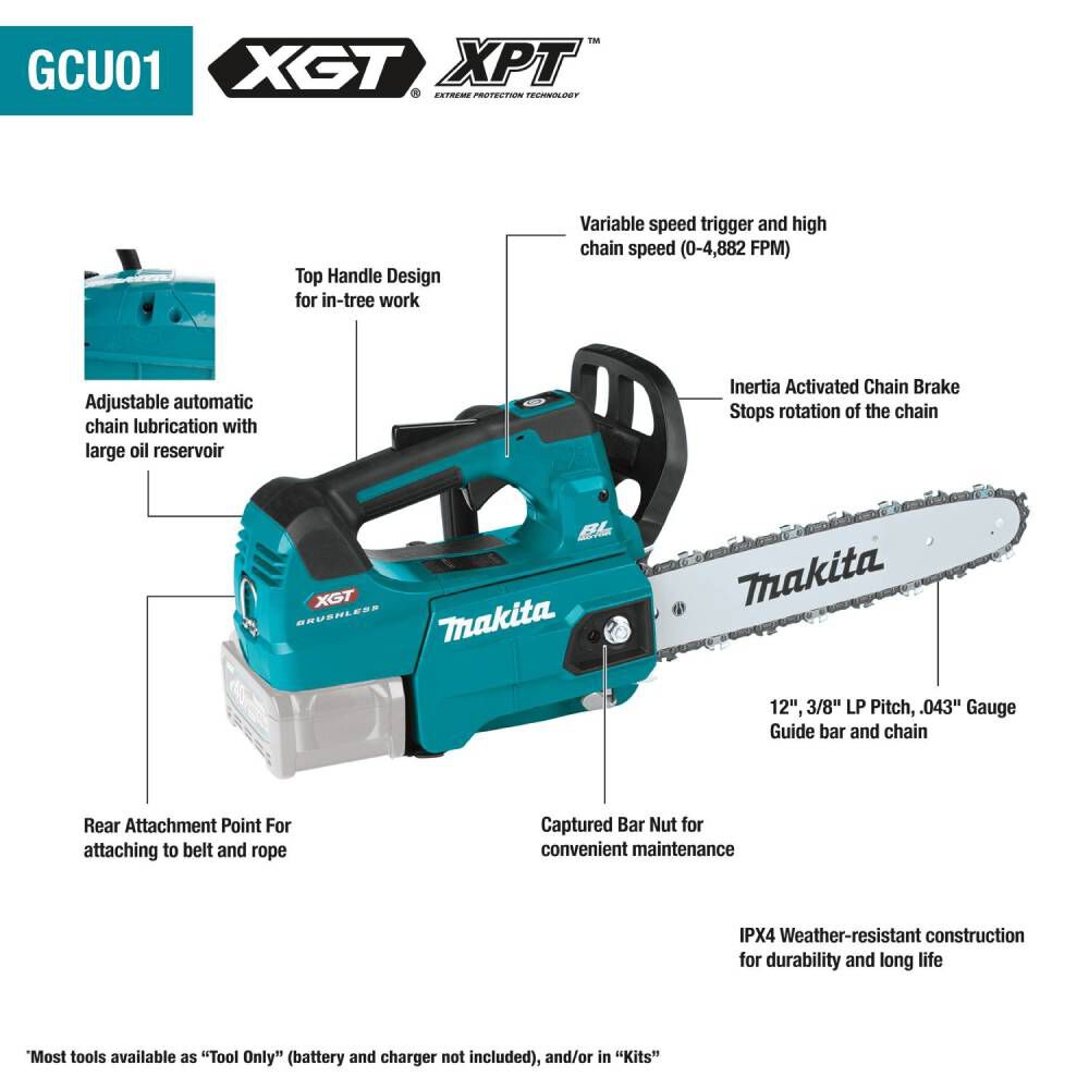 Makita 40V max XGT Cordless 12in Top Handle Chain Saw (Bare Tool), large image number 20
