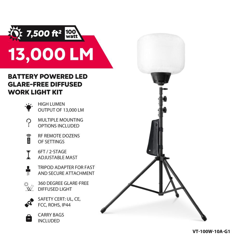 Volterrex 48V 10Ah 100W 13000 Lumens LED Work Light Kit with Tripod Stand, large image number 18