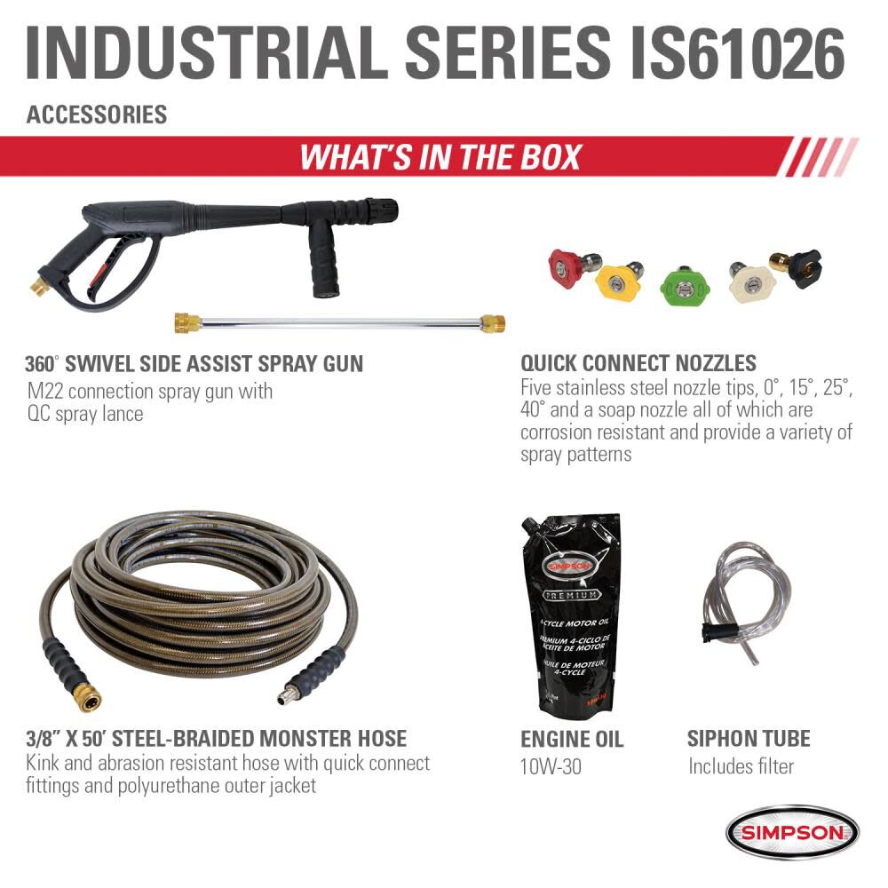 Simpson Industrial Series 3500 PSI 4.0 GPM Gas Powered Cold Water Pressure Washer with 5 Spray Tips, large image number 6