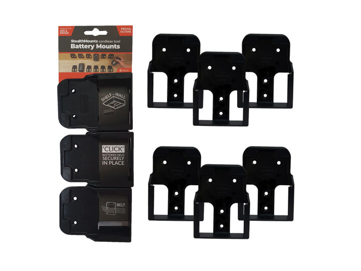 Stealthmounts Battery Mounts for Ridgid & AEG 18v 6pk Black