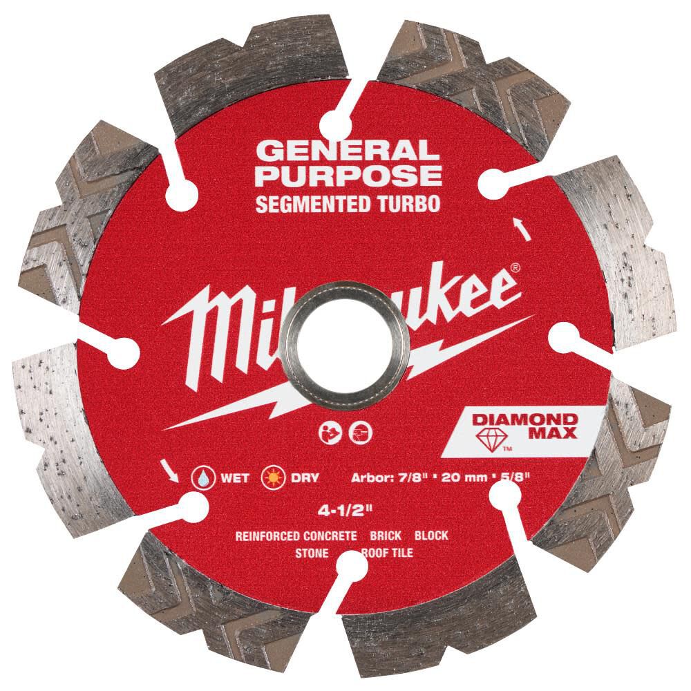 Milwaukee Diamond Max 4 1/2 Inch Segmented Turbo Rim Diamond Blade for Masonry, large image number 1