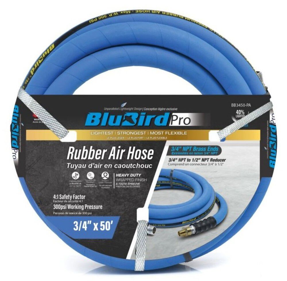BluBird Pro 3/4 Inch x 50 Ft. Rubber Air Hose Assembly, large image number 1