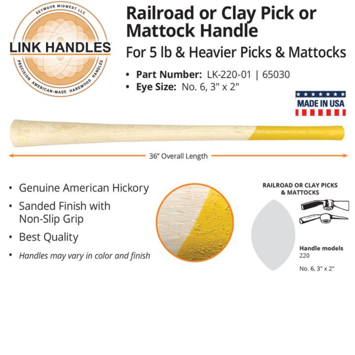 Seymour Hickory Link Handle 36in for 5 lb. Heavier Picks and Mattocks, large image number 1