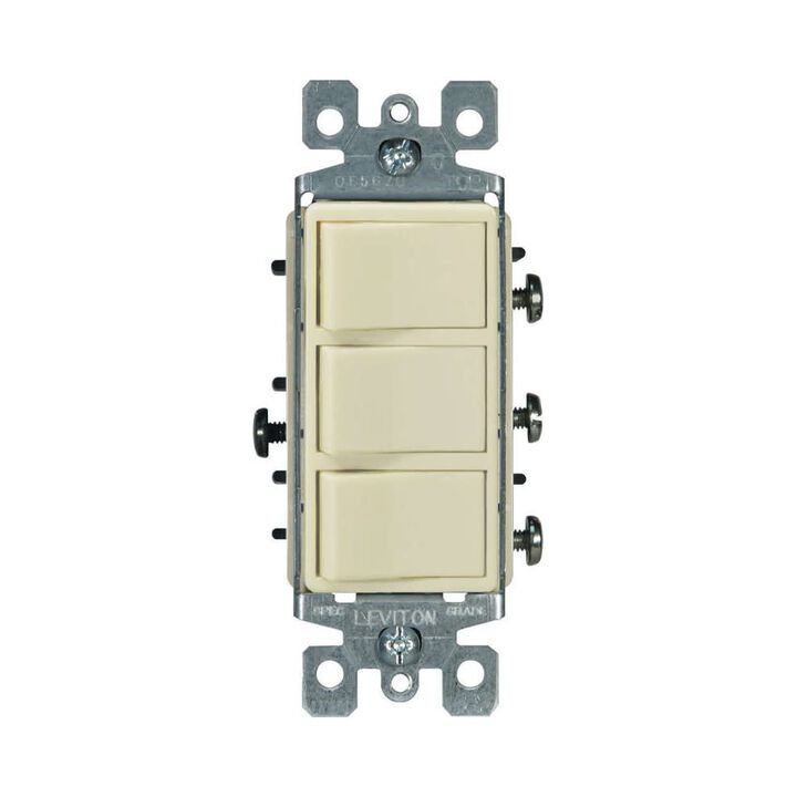 Leviton Decora Triple Combination Rocker Switch 120V Ivory 1 Pole