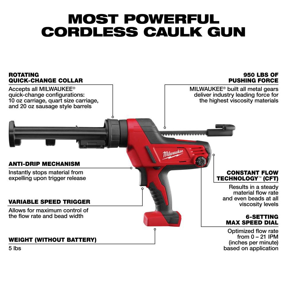 Milwaukee M18 Cordless 10 oz Caulk and Adhesive Gun (Bare Tool), large image number 3