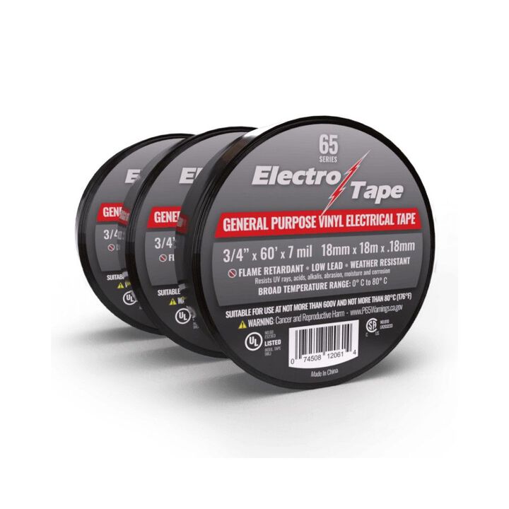 Electro Tape 60 Ft. x 3/4 Inch Black Vinyl General Purpose Electrical Tape, large image number 0
