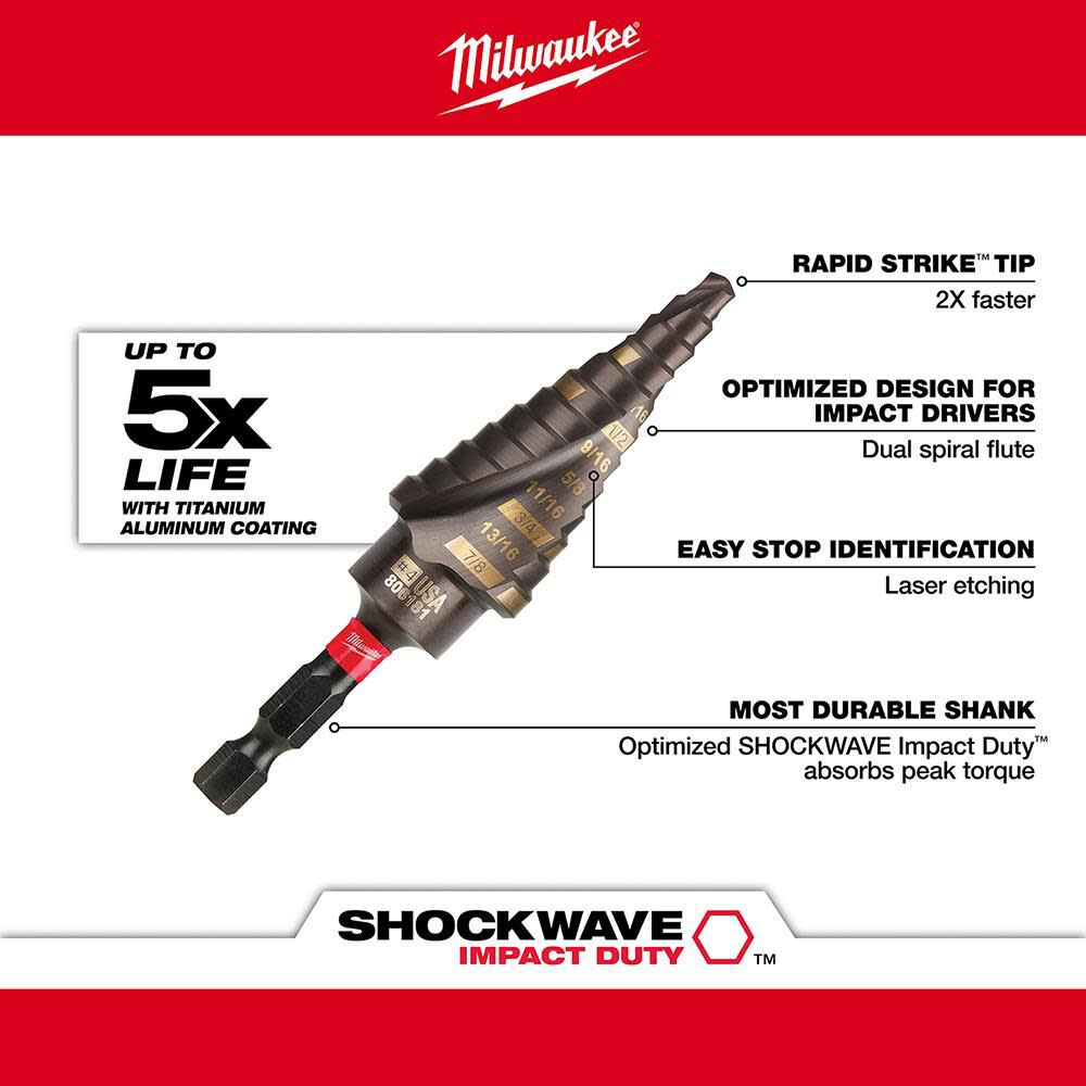 Milwaukee SHOCKWAVE Impact Duty Step Bit #4 3/16 - 7/8 in., large image number 4
