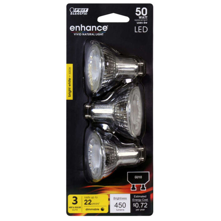 Feit Electric 50W MR16 GU10 Bright White LED Bulb 3pk, large image number 1