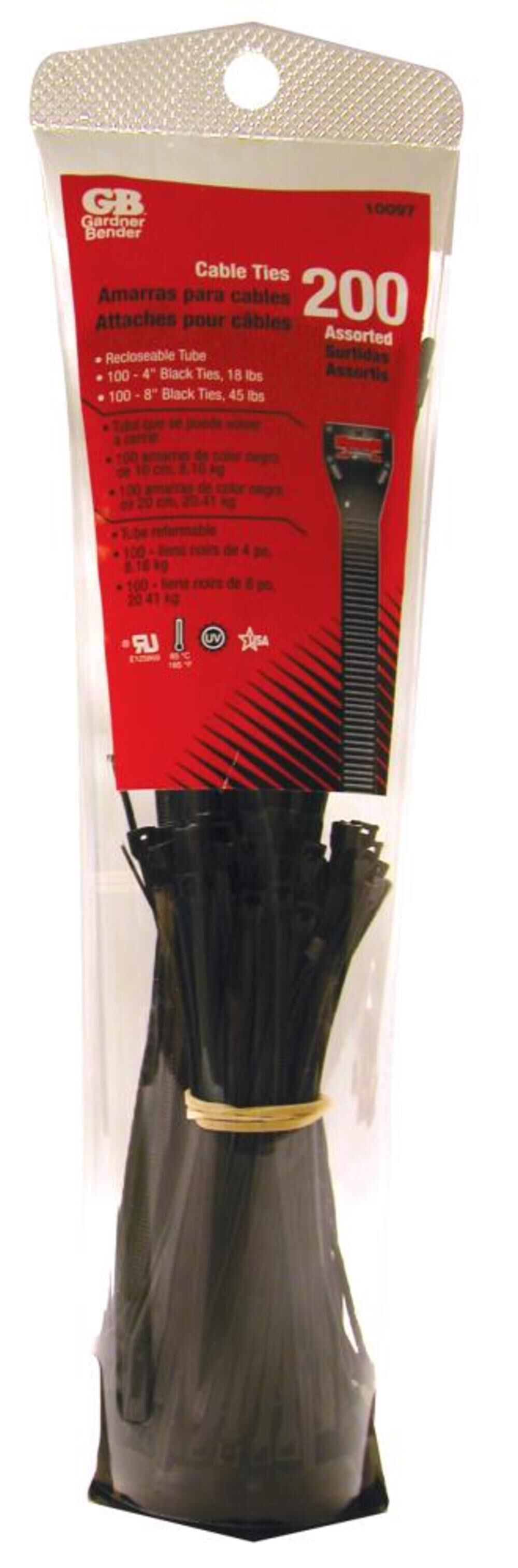 Gardner Bender Cable Tie 4 In./ 8 In. UV Assortment 200/Tube, large image number 1