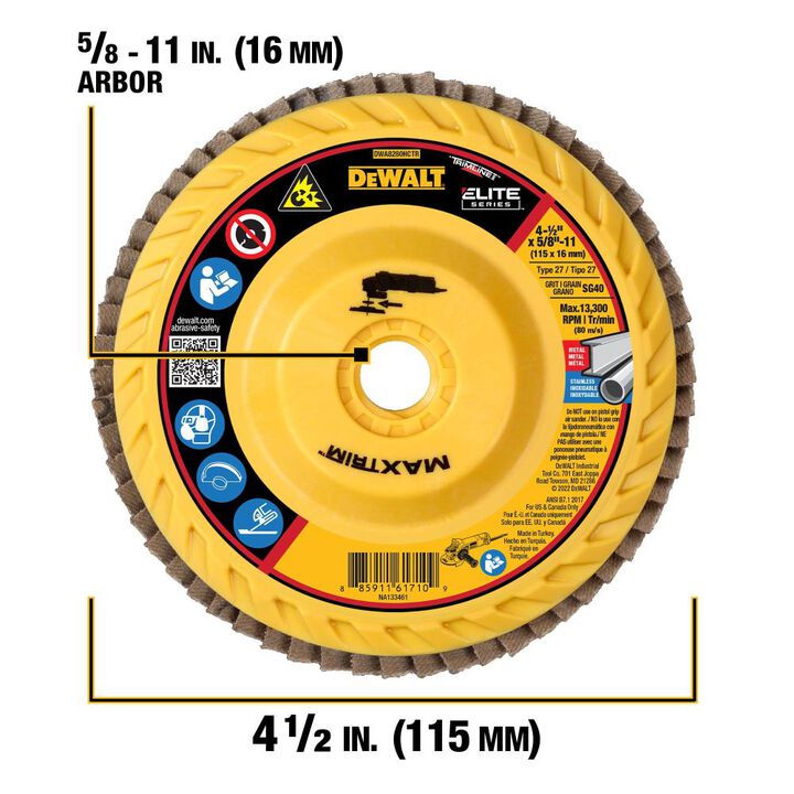 DEWALT 4 1/2in X 5/8in 11 40G T27 XP Ceramic Trim Flap Disc, large image number 1