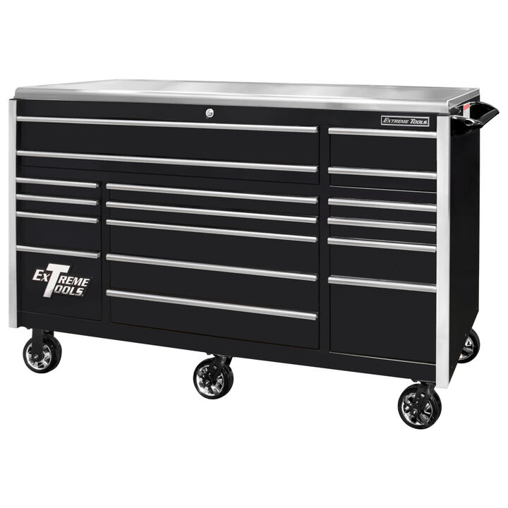 Extreme Tools 72in Black Roller Cabinet with Chrome