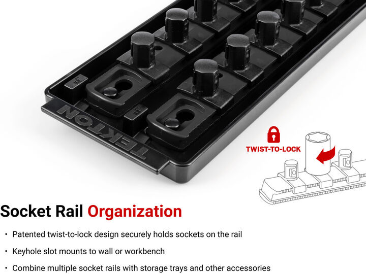 Tekton 1/4, 3/8, 1/2 Inch Deep 6 Point Socket Set, Rails, 26 Pieces, large image number 4