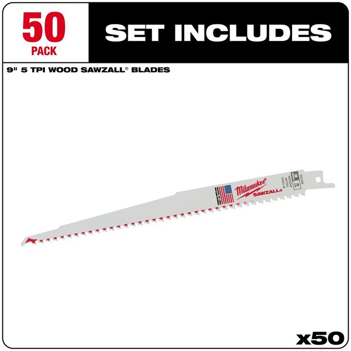 Milwaukee 9 in. 5 TPI SAWZALL Blade (50 Pack), large image number 1