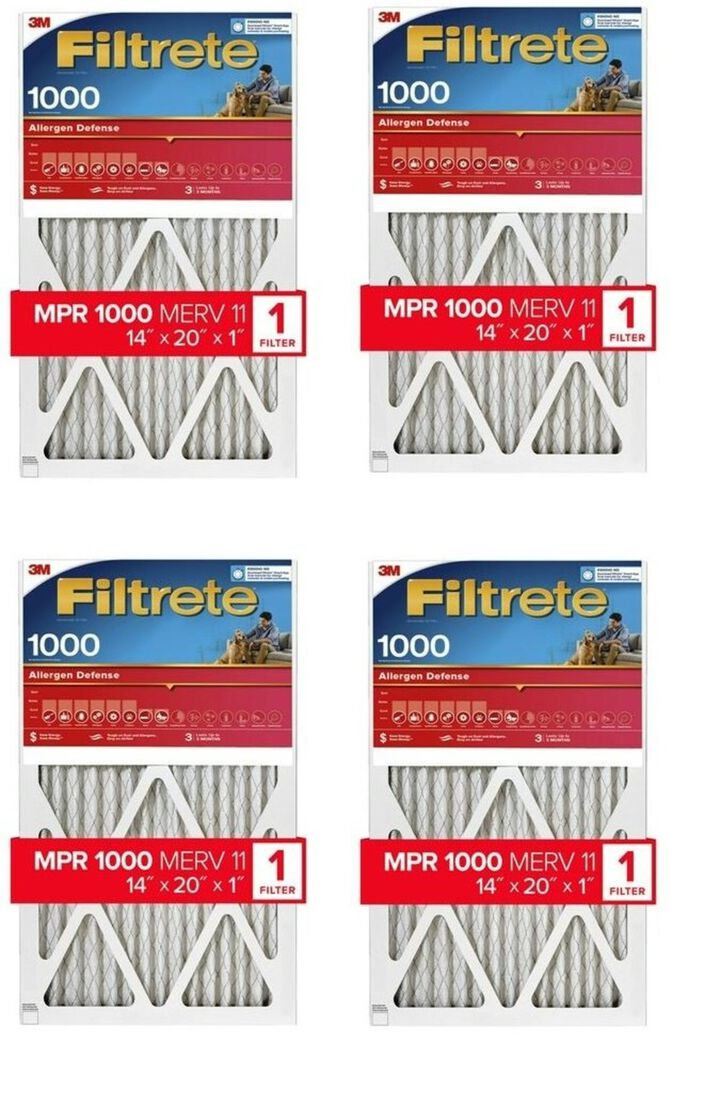 3M Filtrete 1000 MPR 14 x 20 x 1 Inch Allergen Defense Air Filter 4 Pack