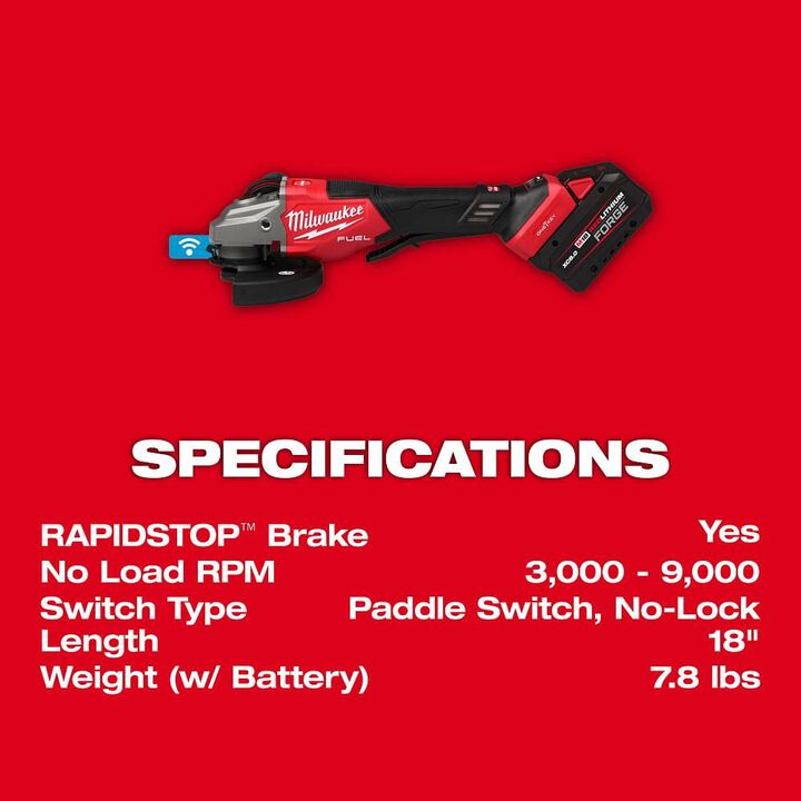 Milwaukee M18 FUEL 4-1/2 Inch-6 Inch Variable Speed Braking Grinder, Paddle Switch with ONE-KEY Kit, large image number 7